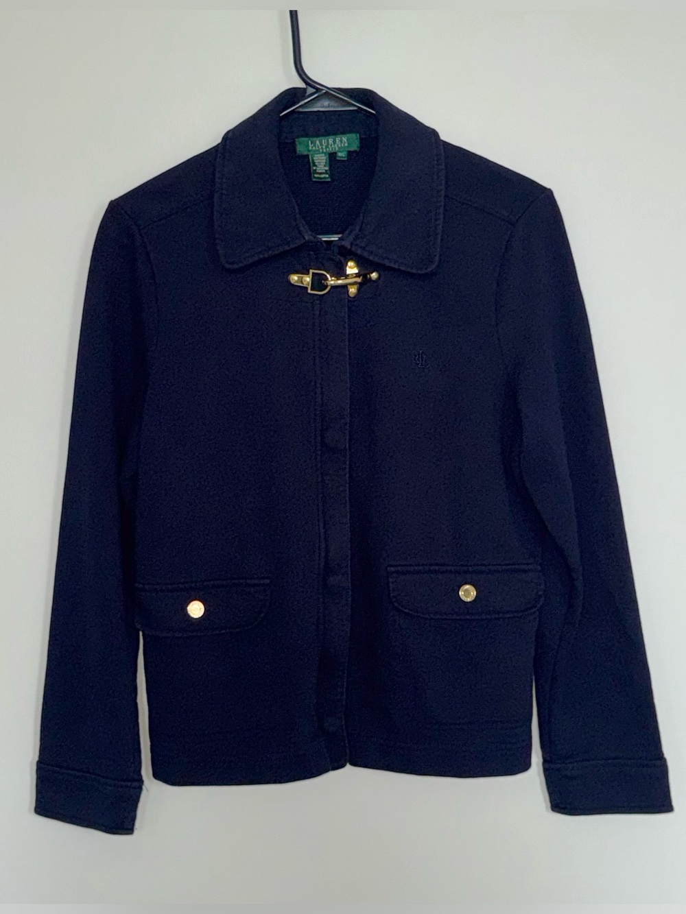 LIKE NEW Lauren Ralph Lauren Petite Navy Gold Buckle Jacket